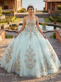 Sage Green Quinceanera Dress Strapless Floral Applique Tulle Ball Gown Birthday Events Dress Ms2605141