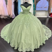 Quinceanera Dress Lace Applique Ball Gown Off Shoulder Princess Tulle Formal Gown Ms2605062