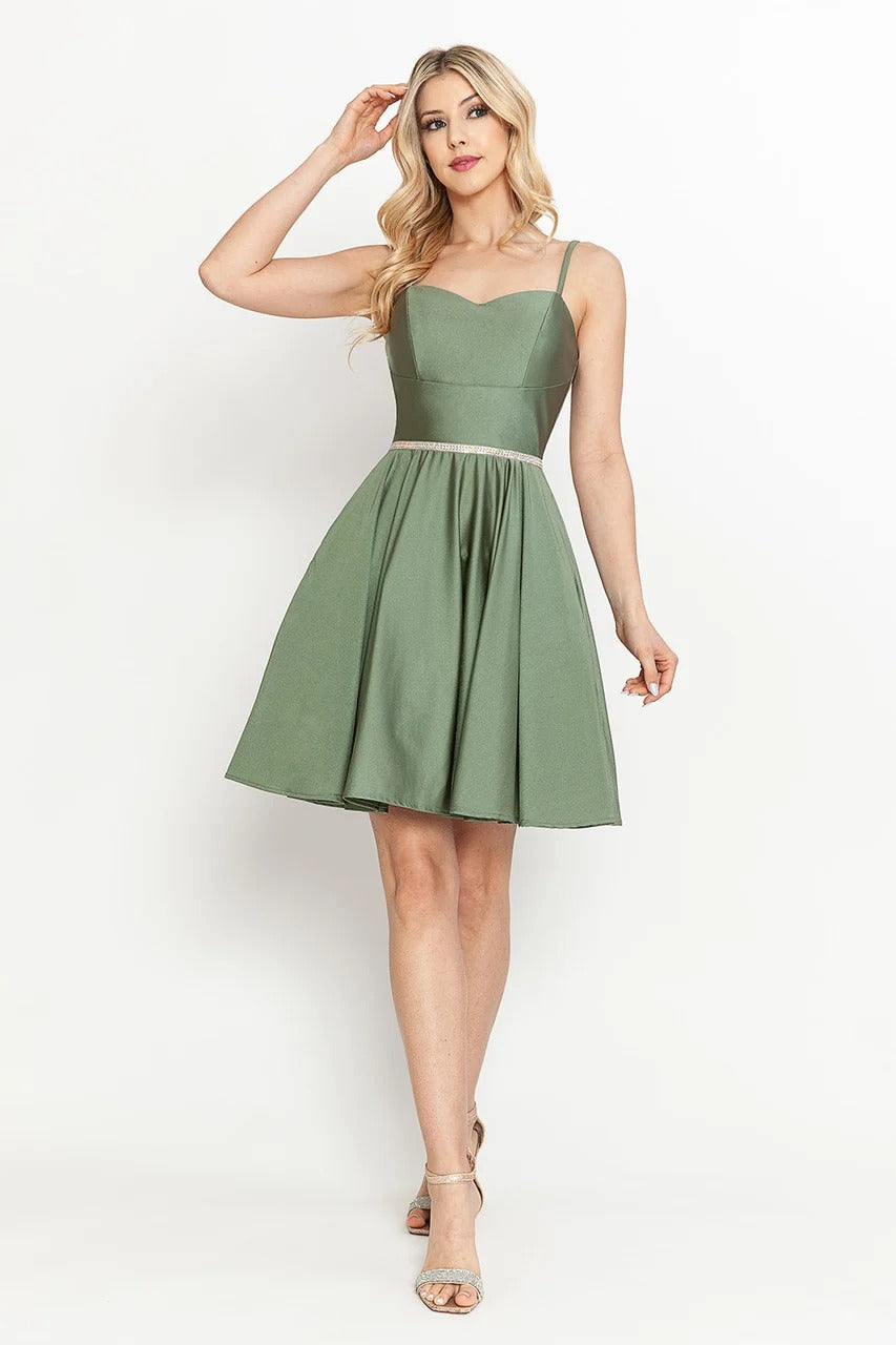 Satin Homecoming Dres Spaghetti Straps A Line Short Cocktail Dress with Pockets Ms10235