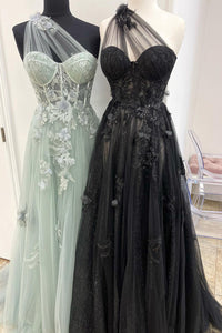 Schwarzes Glitzer-Ballkleid, luxuriöses Abendkleid mit Spitzenstickerei, Seitenschlitze, Abschlussfeierkleid