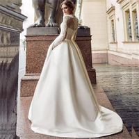 Classic Wedding Dresses For Brides A-Line Woman Bridal Gowns Lace Appliques Satin Brides Dress For Party