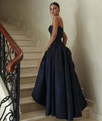 Strapless Satin Formal Gown 2025 A Line Floor Length Evening Dress Prom Party Dress Ms2505022