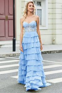 Lilac Prom Dress Lace Corset Layered Evening Gown Formal Party Dress Ms2511214