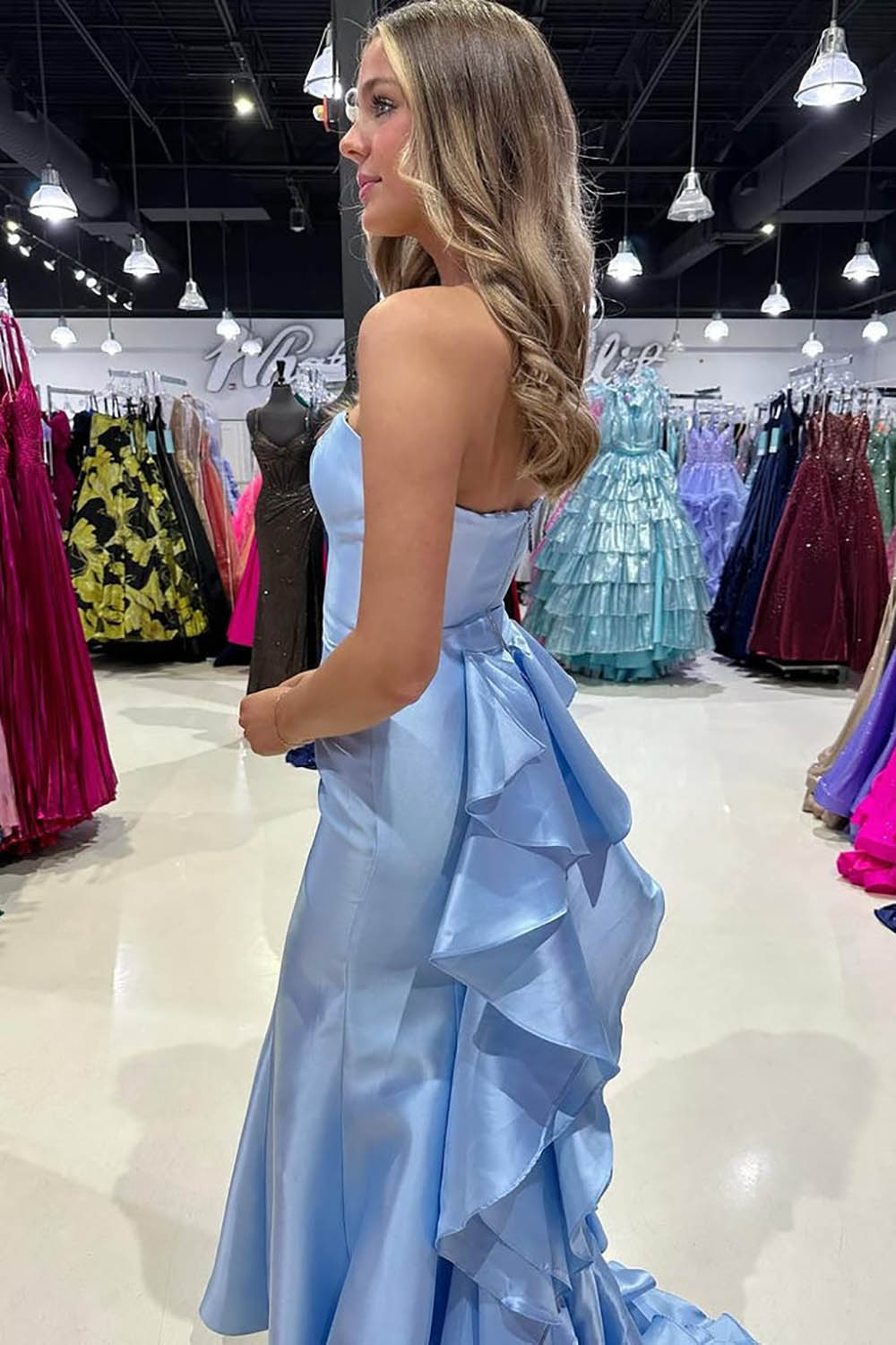 Robe de bal bleu ciel en dentelle avec corset et décolleté en cœur, robe d'anniversaire en mousseline de soie à plusieurs niveaux, robes de remise de diplôme pour adolescentes