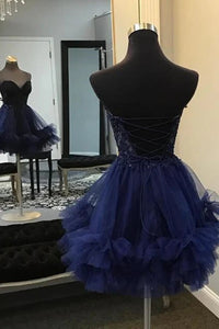 Light Blue Tulle Prom Dress Lace Tiered Ruffled Homecoming Dress Ms2601103