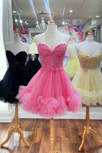 Light Blue Tulle Prom Dress Lace Tiered Ruffled Homecoming Dress Ms2601103