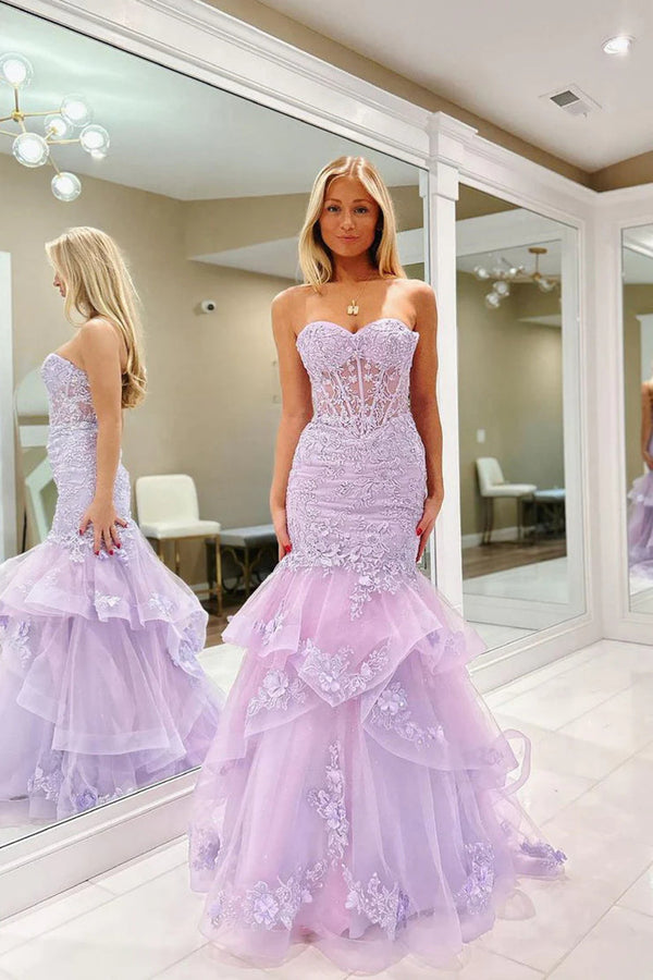 Mermaid Prom Dress Sweetheart Lace Corset Strapless Formal Evening Dress Ms2601085