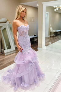 Mermaid Prom Dress Sweetheart Lace Corset Strapless Formal Evening Dress Ms2601085