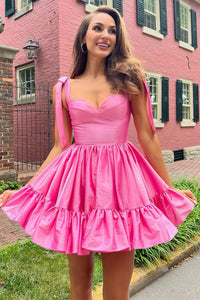 Pink Mini Homecoming Dress Bow Tie Strap Cute Short Party Dress Ms2601112