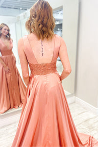 Abito da sera elegante a linea A con pieghe, scollo a cuore, spacco alto sexy Ms2504012
