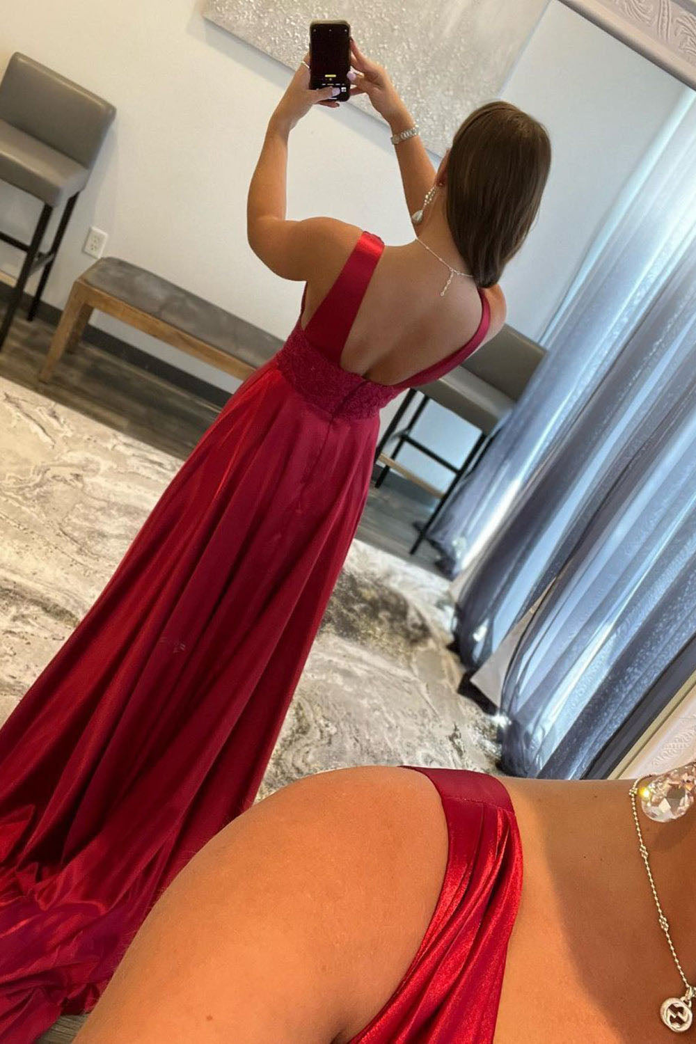 Abito da sera elegante a linea A con pieghe, scollo a cuore, spacco alto sexy Ms2504012
