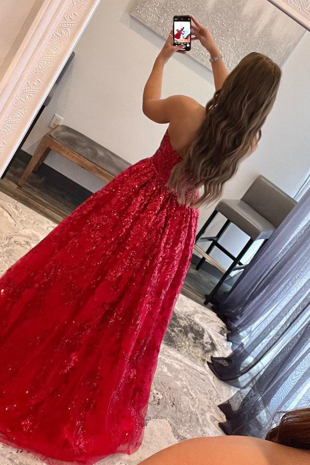 Elegante abito da sera a strati con applicazioni in pizzo, senza maniche, arricciato, abito formale Ms2504071