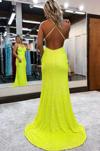 Sequin Mermaid Prom Dress V Neck and Open Back Party Gown Ms2511181