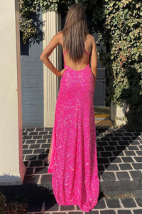 Abito da festa con paillettes a manica lunga e spalla scoperta da donna, abito da ballo scintillante, abito da cocktail da sera