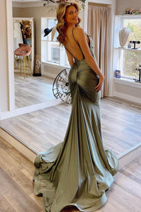 Mermaid Prom DressSpaghetti Straps Backless Satin Formal Evening Dress Ms2508255