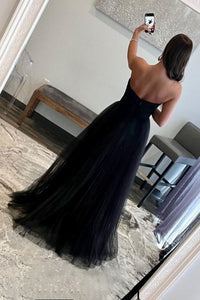 Black Strapless Tulle Prom Dresses A Line Formal Dress Ms2508111