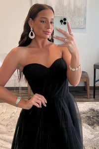 Black Strapless Tulle Prom Dresses A Line Formal Dress Ms2508111