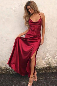 Abito da sera elegante a linea A con pieghe, scollo a cuore, spacco alto sexy Ms2504012