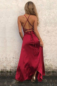 Abito da sera elegante a linea A con pieghe, scollo a cuore, spacco alto sexy Ms2504012