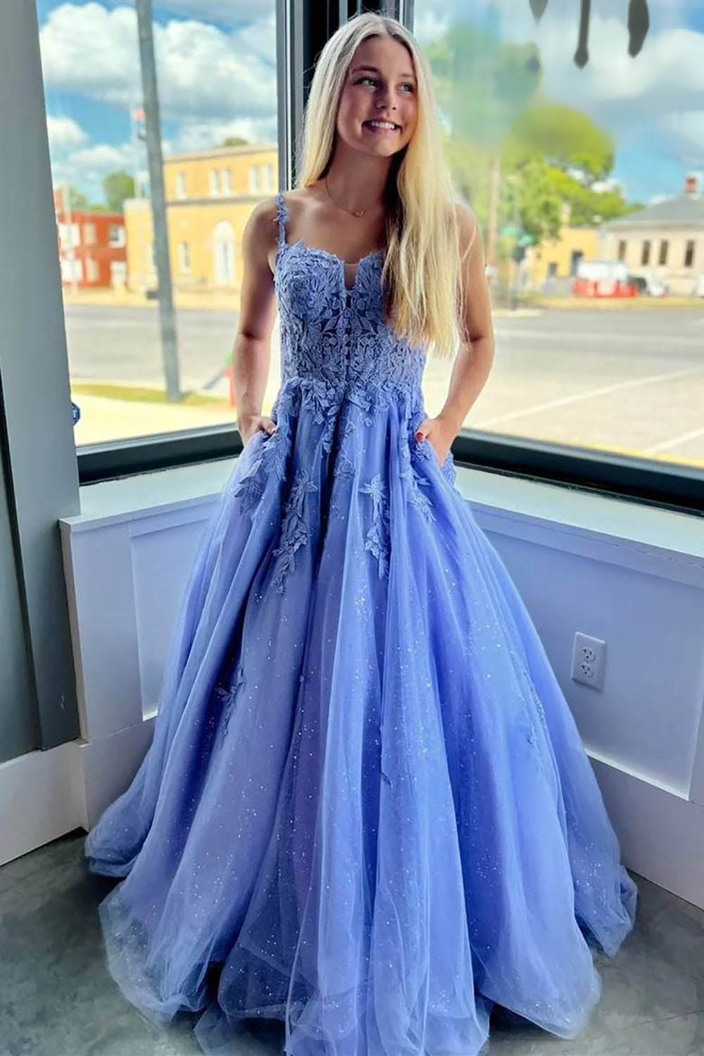 Lace Appliqué Birthday Dress Corset Glitter Prom Dress with Pockets Ms –  Msikoods Official Store