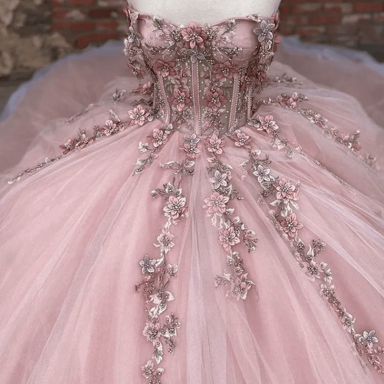 Pink Quinceanera Dress Off Shoulder Corset 3D Flower Lace Appliques Glitter Sweet 16 Gown Ms2605113