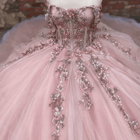 Pink Quinceanera Dress Off Shoulder Corset 3D Flower Lace Appliques Glitter Sweet 16 Gown Ms2605113