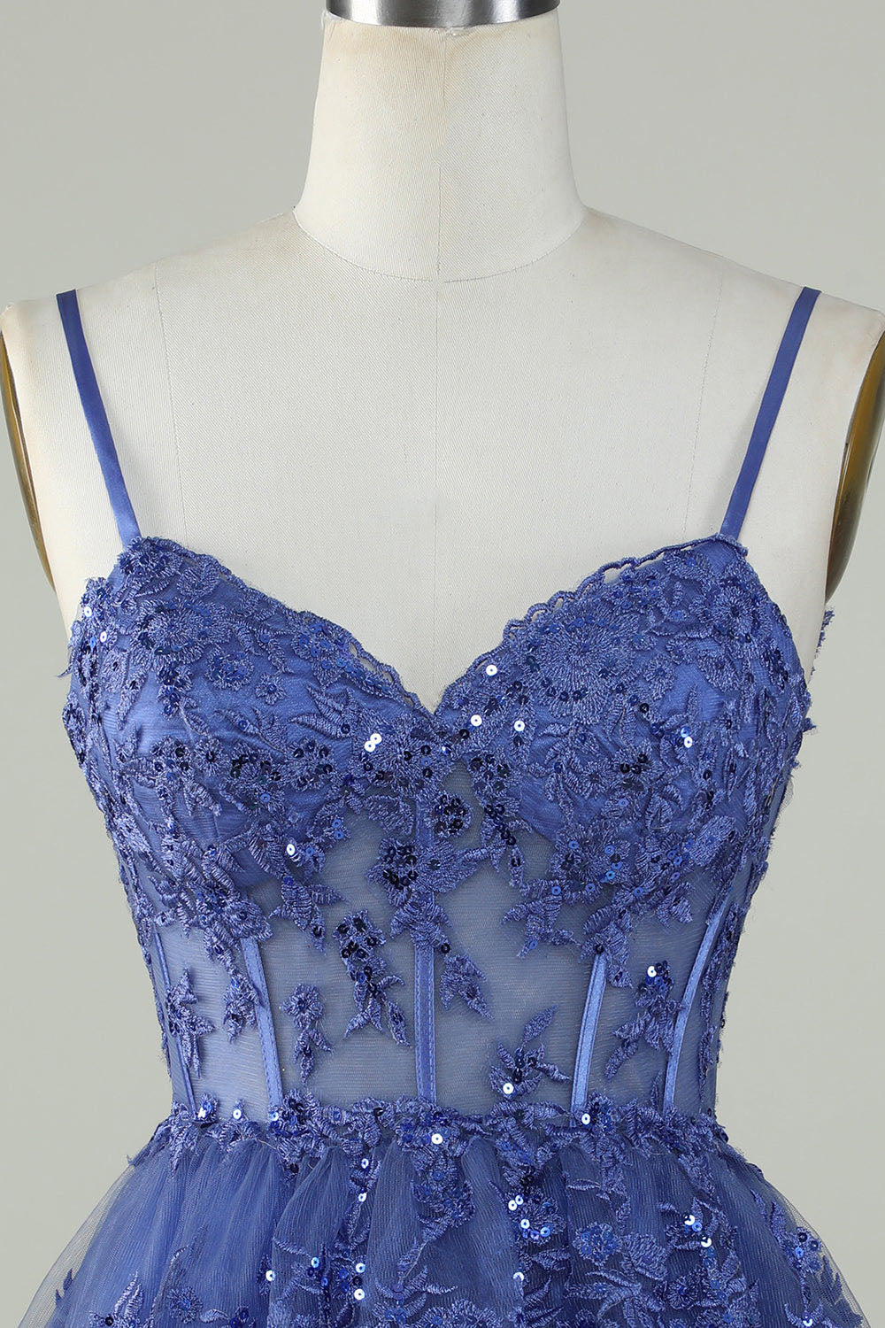 Lavender Sequin Lace Tiered Mini Prom Dress Corset Party Dress Ms2508091