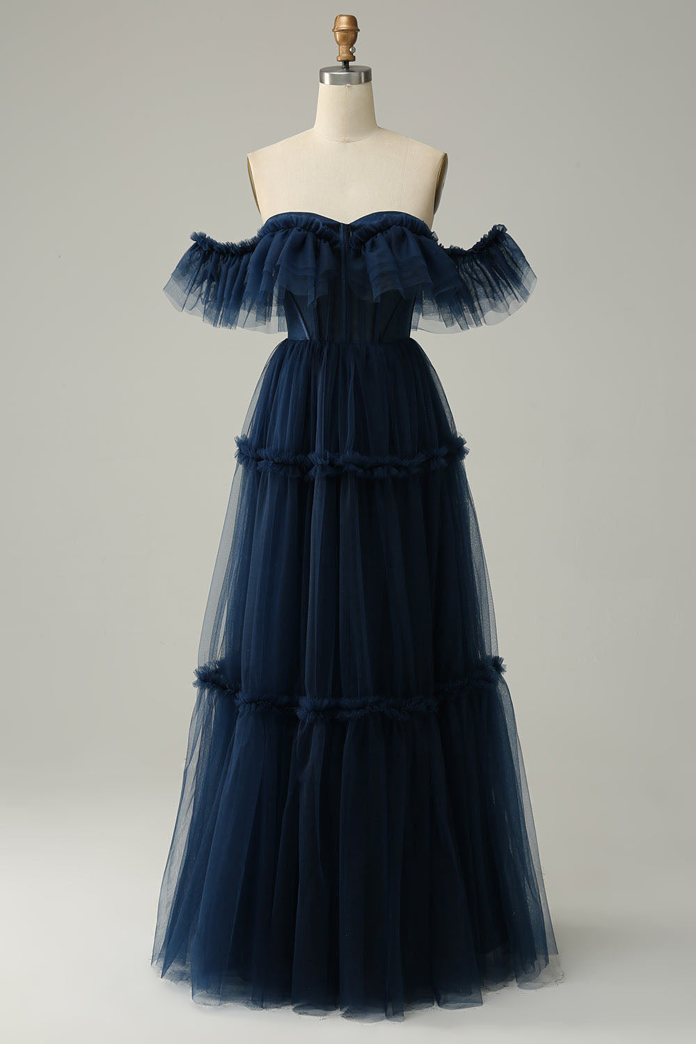 Elegante abito da sera a strati con applicazioni in pizzo, senza maniche, arricciato, abito formale Ms2504071
