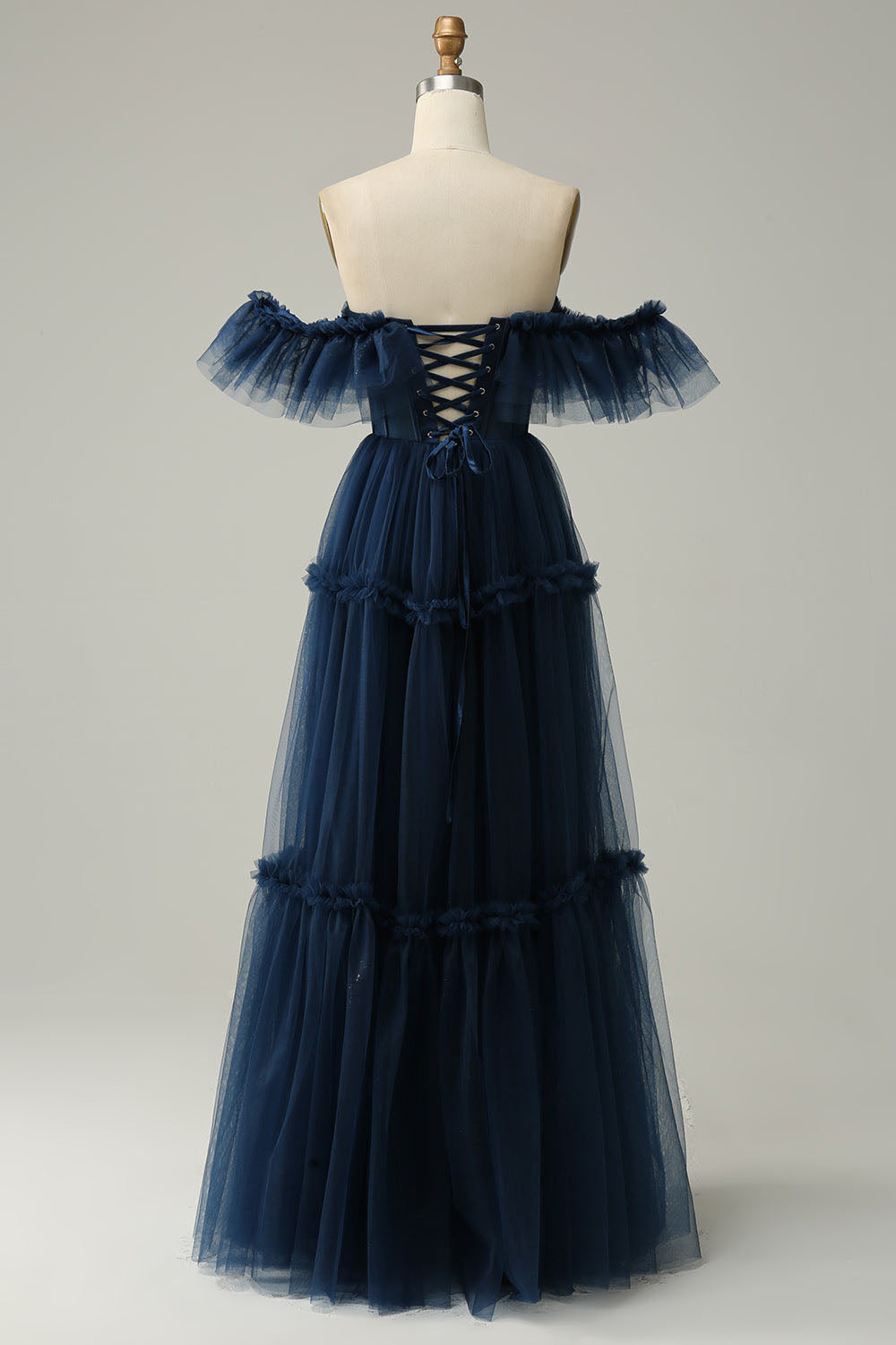 Elegante abito da sera a strati con applicazioni in pizzo, senza maniche, arricciato, abito formale Ms2504071