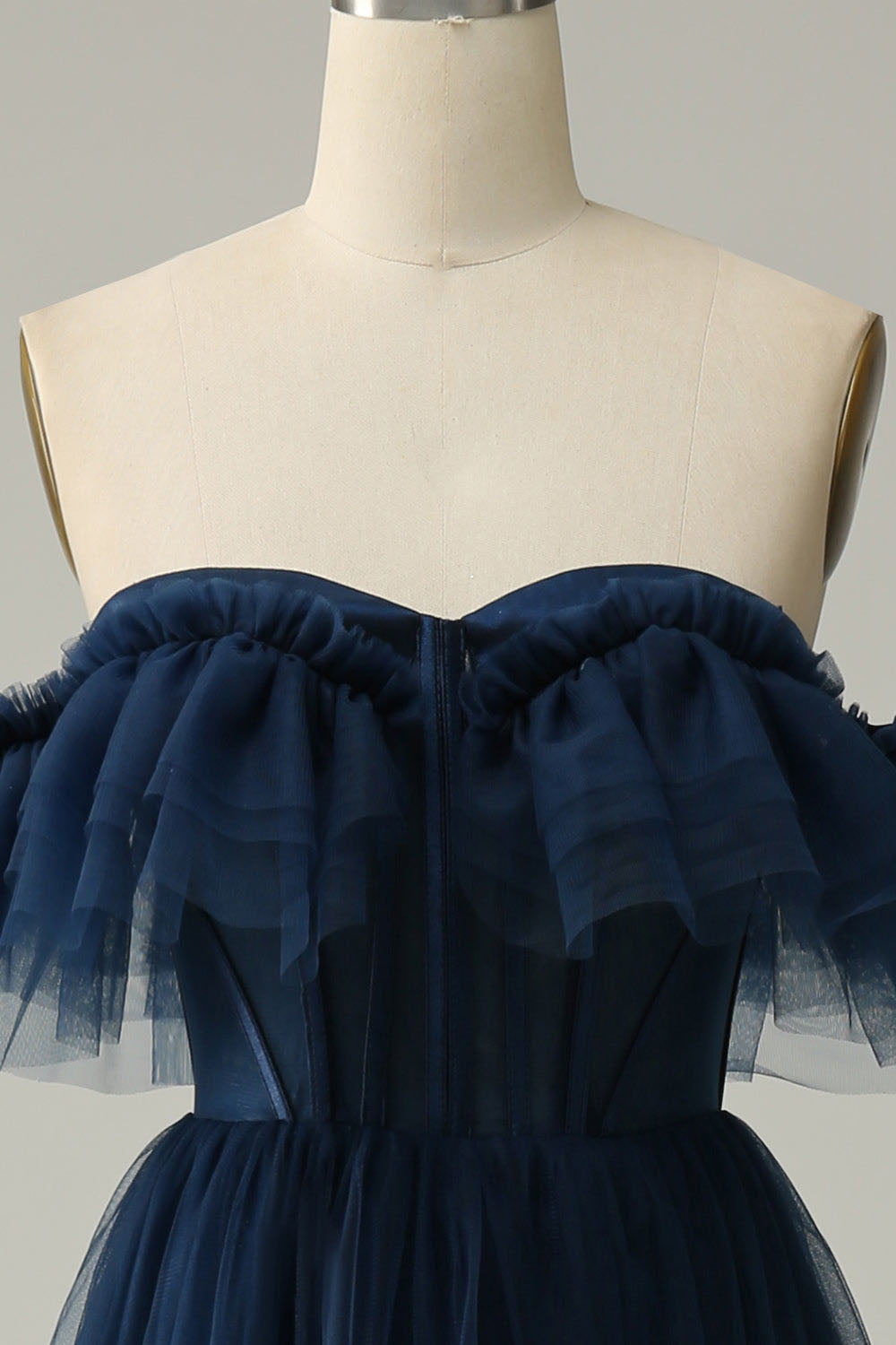Elegante abito da sera a strati con applicazioni in pizzo, senza maniche, arricciato, abito formale Ms2504071