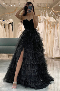 Ballkleid mit tiefem Ausschnitt und Spaghettiträgern, A-Linie, Tüll, Abendkleid, langes formelles Kleid für Damen