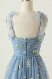 Plus Size Prom Dress A Line Bow Straps Floral Maxi Evening Dress Ms2511211