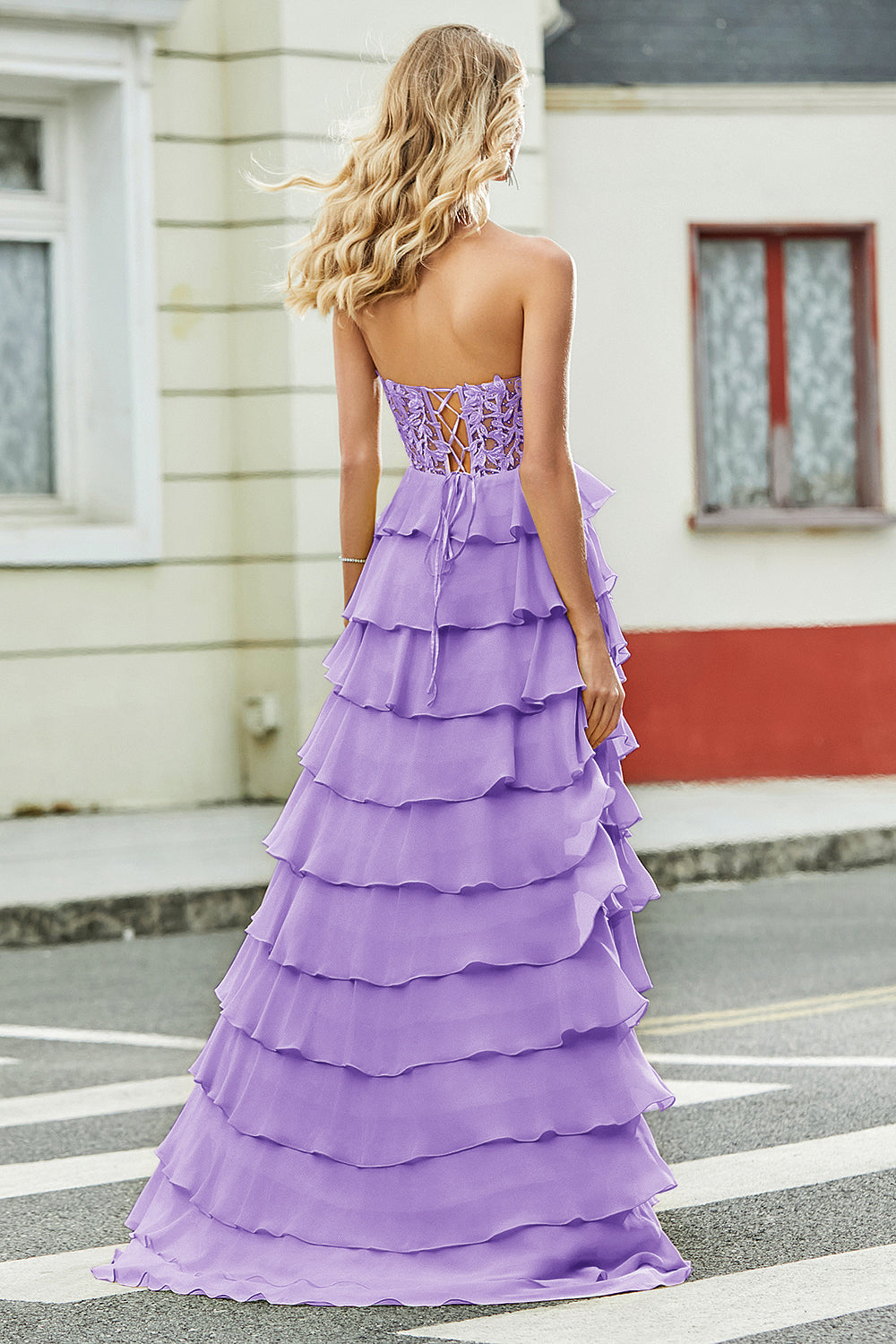 Lilac Prom Dress Lace Corset Layered Evening Gown Formal Party Dress Ms2511214