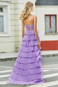 Lilac Prom Dress Lace Corset Layered Evening Gown Formal Party Dress Ms2511214