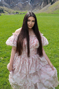 Vestido de Baile com Corpete, Decote Coração, Babados em Camadas, Fenda Alta, Sereia de Renda Brilhante Ms2504111