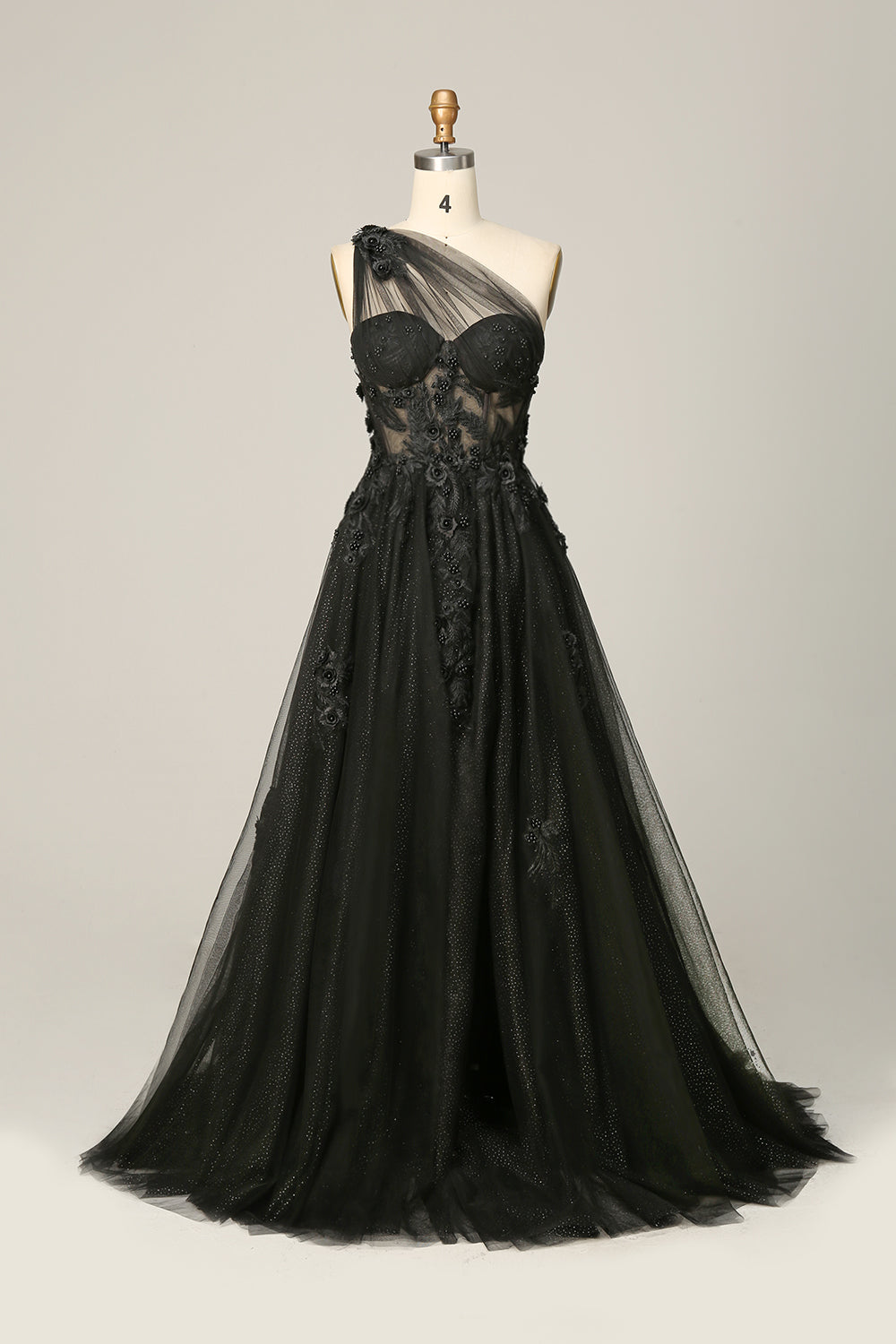 One Shoulder Slit Sparkly Prom Dress Flower Formal Evening Dress Ms2508095