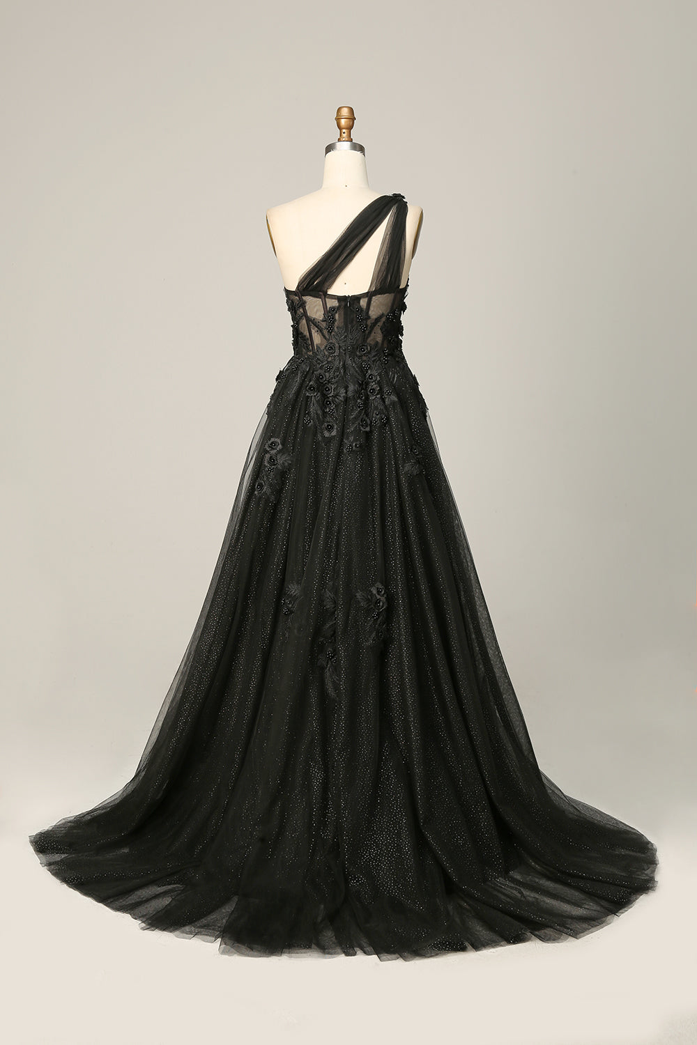 One Shoulder Slit Sparkly Prom Dress Flower Formal Evening Dress Ms2508095