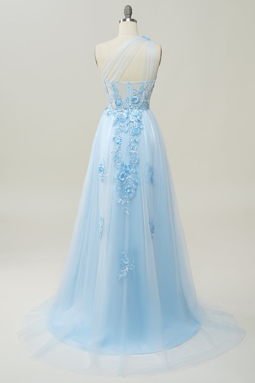 One Shoulder Slit Sparkly Prom Dress Flower Formal Evening Dress Ms2508095