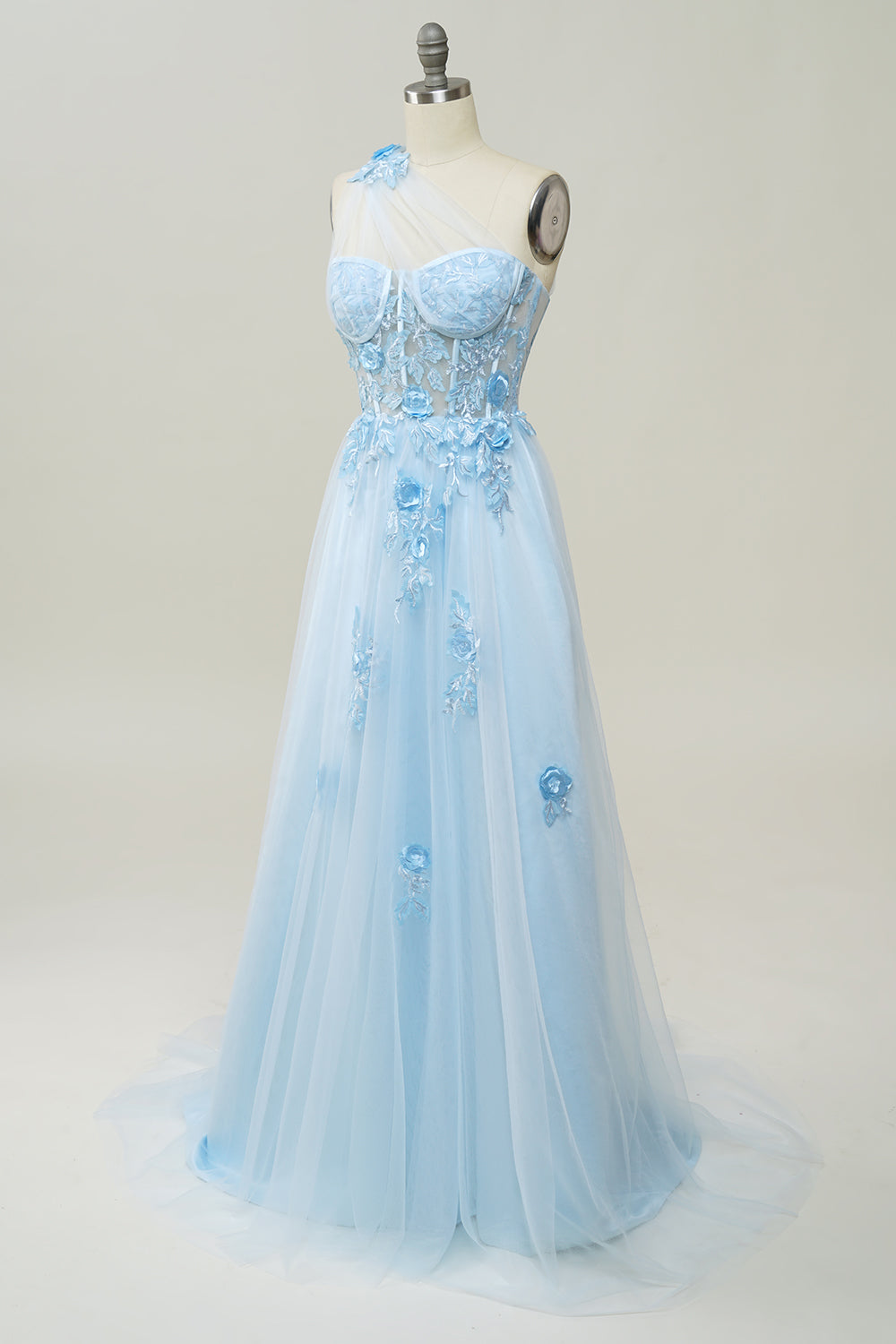One Shoulder Slit Sparkly Prom Dress Flower Formal Evening Dress Ms2508095