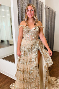 Layered Lace Appliques Prom Dress Off Shoulder Corset Evening Dress Ms2509071