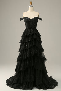 Layered Lace Appliques Prom Dress Off Shoulder Corset Evening Dress Ms2509071