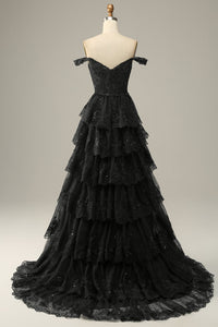 Layered Lace Appliques Prom Dress Off Shoulder Corset Evening Dress Ms2509071
