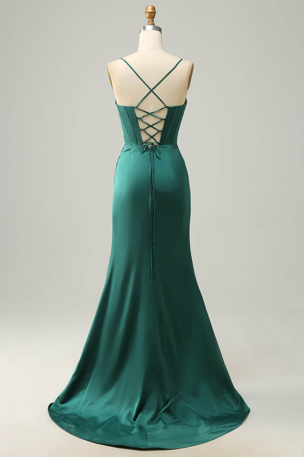 Satin Evening Gown Sexy Spaghetti Strap Corset Prom Dress With Slit Ms2510161