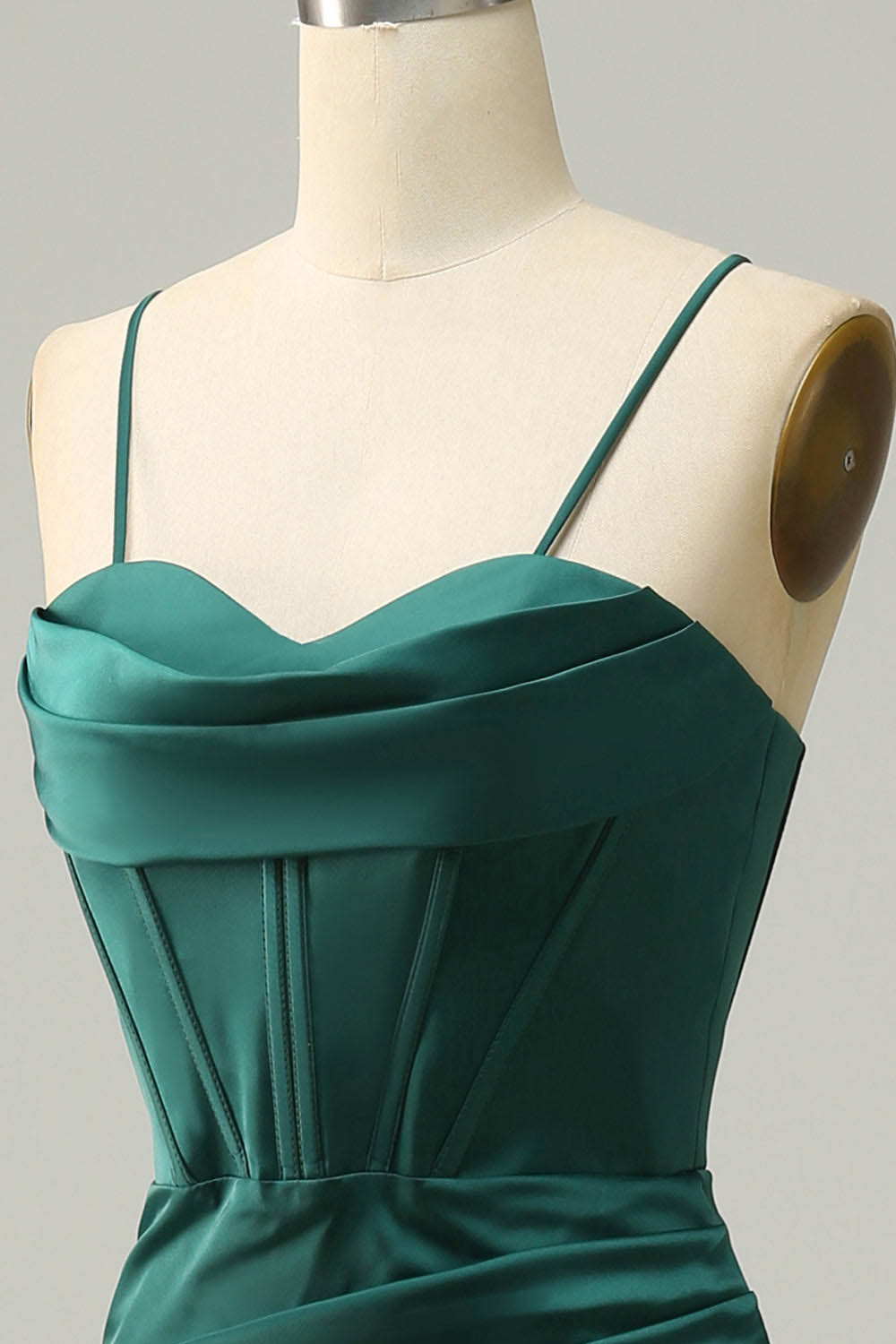 Satin Evening Gown Sexy Spaghetti Strap Corset Prom Dress With Slit Ms2510161