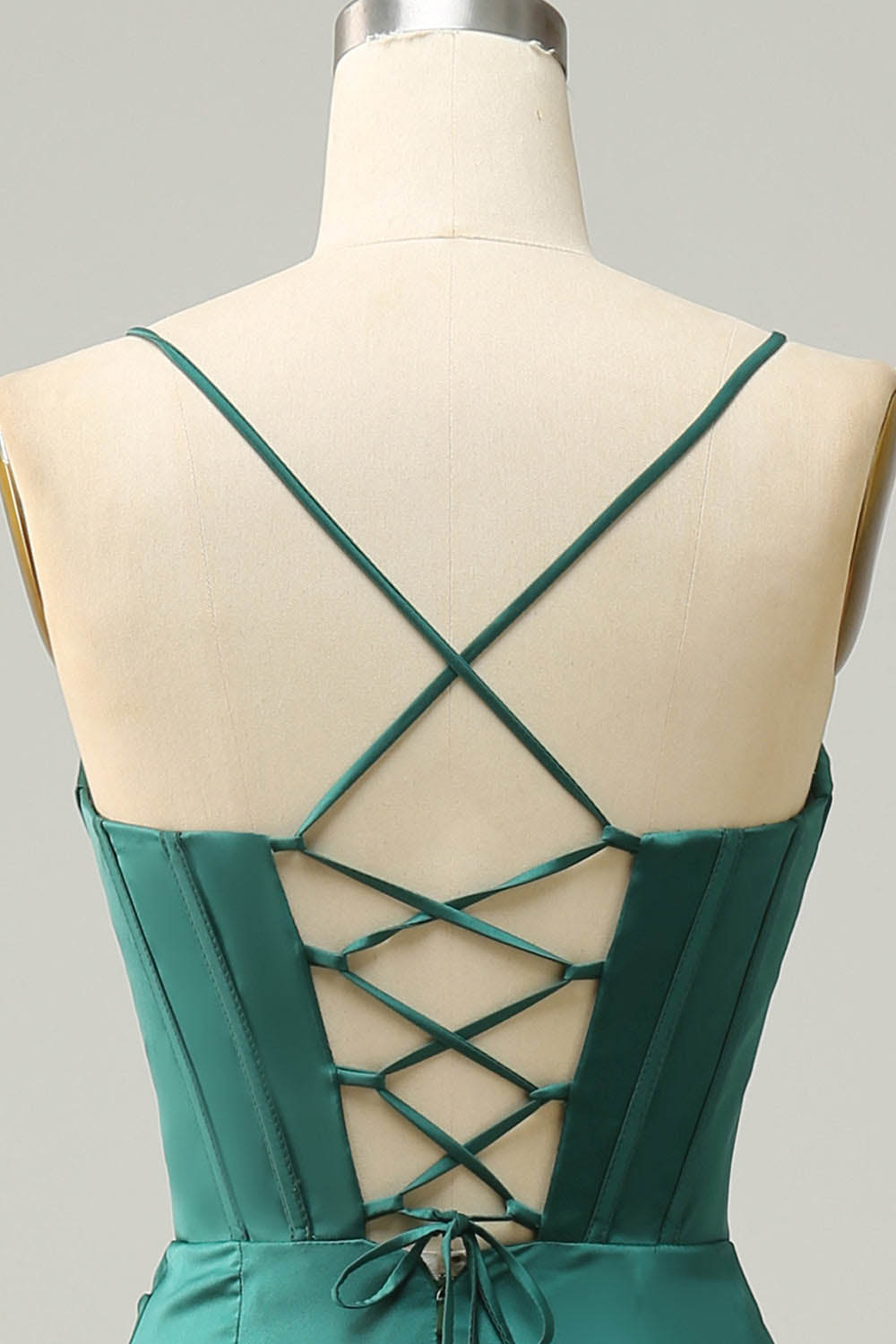 Satin Evening Gown Sexy Spaghetti Strap Corset Prom Dress With Slit Ms2510161