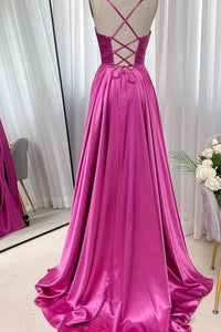 Satin Evening Gown Sexy Spaghetti Strap Corset Prom Dress With Slit Ms2510161