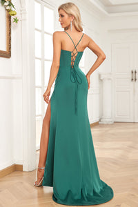 Abito da sera elegante a linea A con pieghe, scollo a cuore, spacco alto sexy Ms2504012