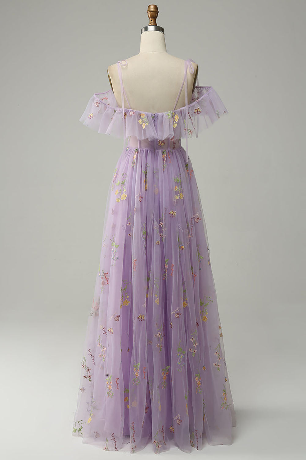 Lilac Prom Dress Floral Embroidered Ruffles Slit Party Gown Ms2507266