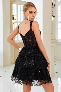 Black Corset Prom Dress Off Shoulder Corset Layered Short Cocktail Gown Ms2509213