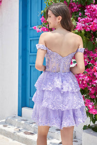 Black Corset Prom Dress Off Shoulder Corset Layered Short Cocktail Gown Ms2509213